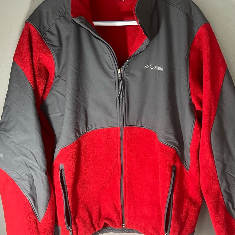 COLUMBIA Men Nordic Trekker Fleece Jacket Wind Proof Sz XLarge Red Gray